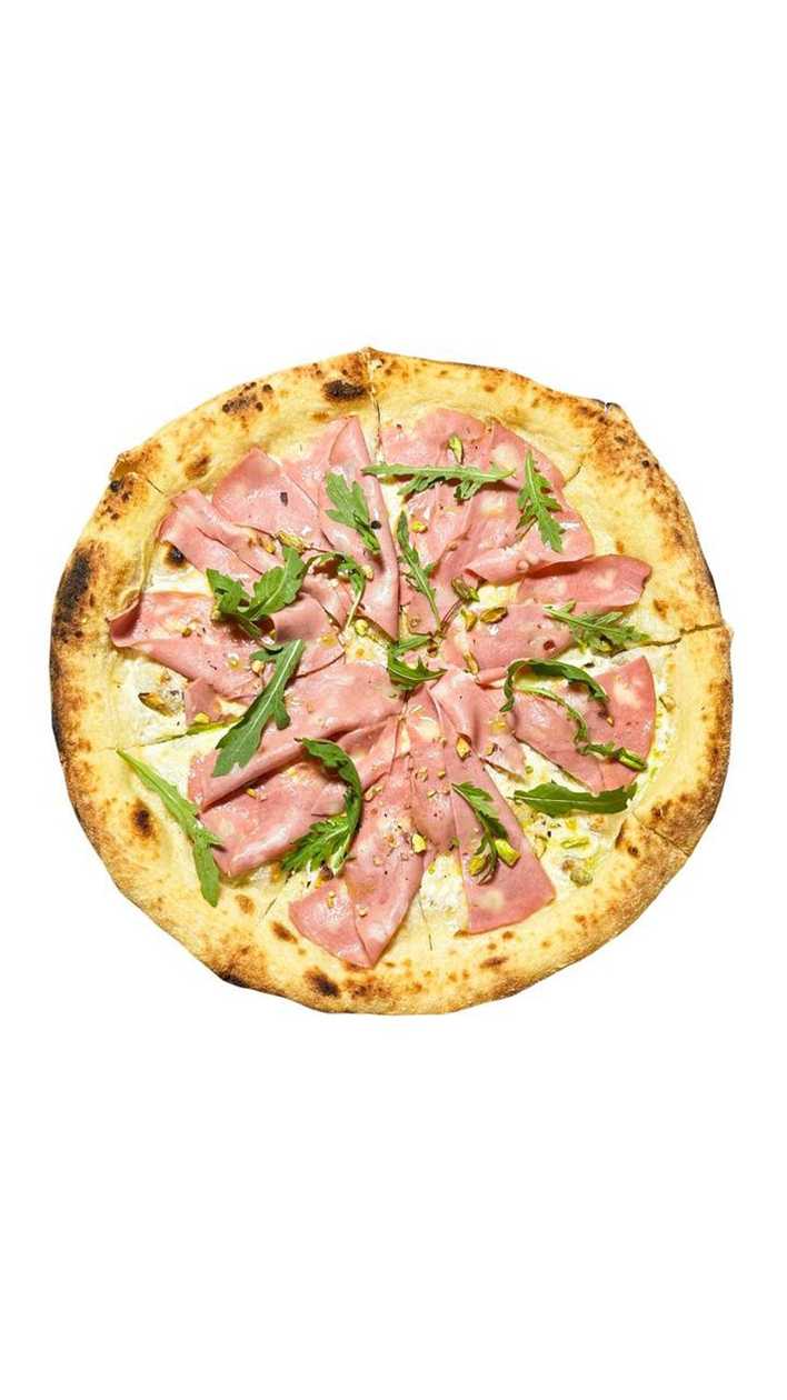 Pizza with Mortadella and Pistachios