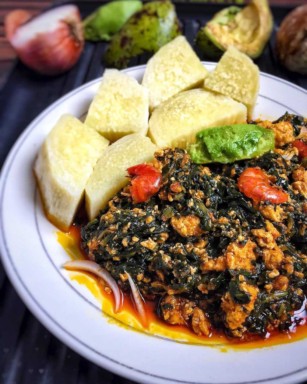 Yam and Palava Sauce with Egg