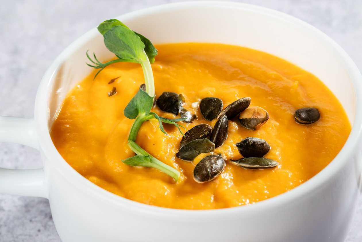 Cream of Pumpkin and Kale Soup with Croutons