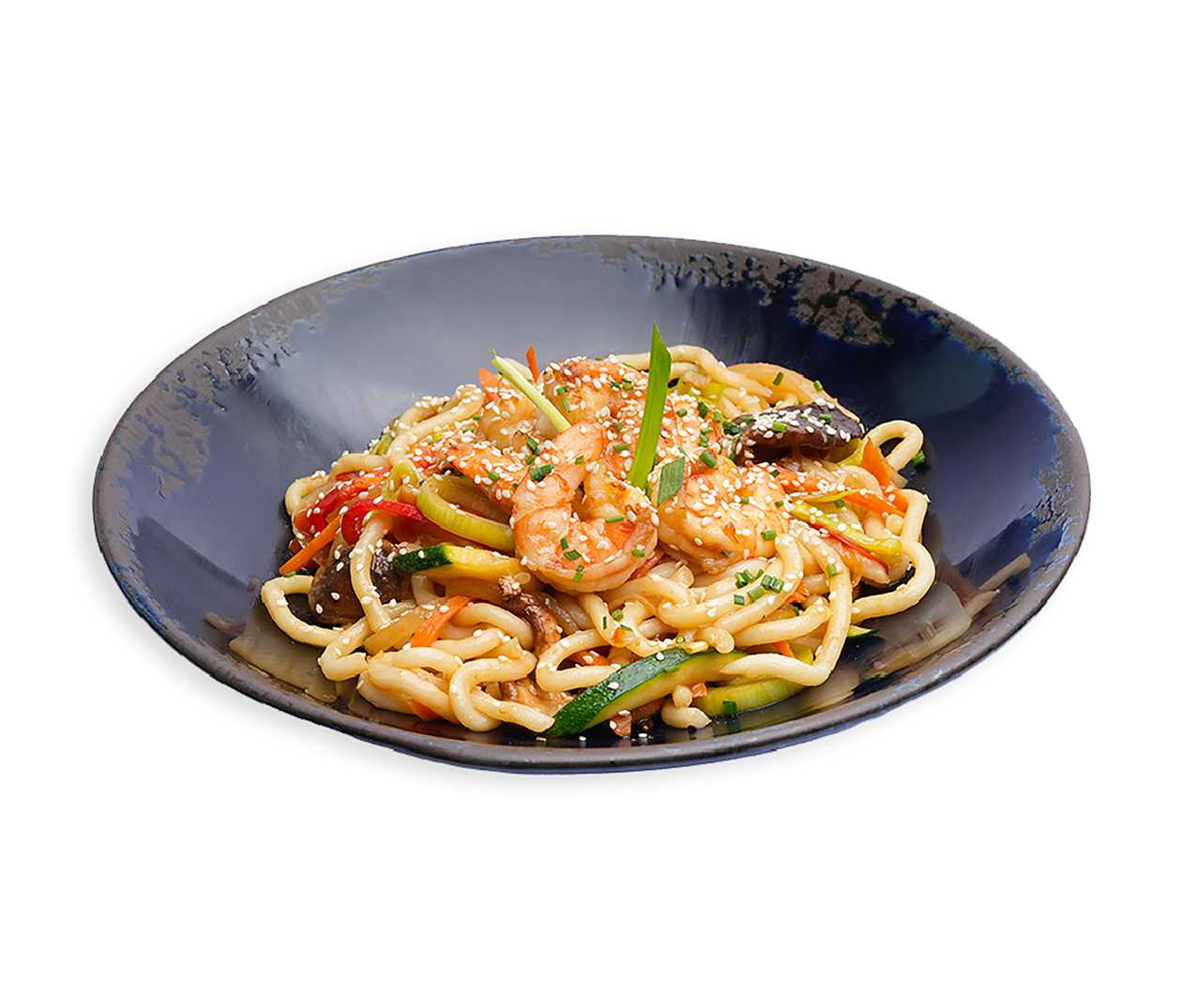 9. Krevečių WOK su saldžiarūgščiu padažu ir kvietiniais makaronais