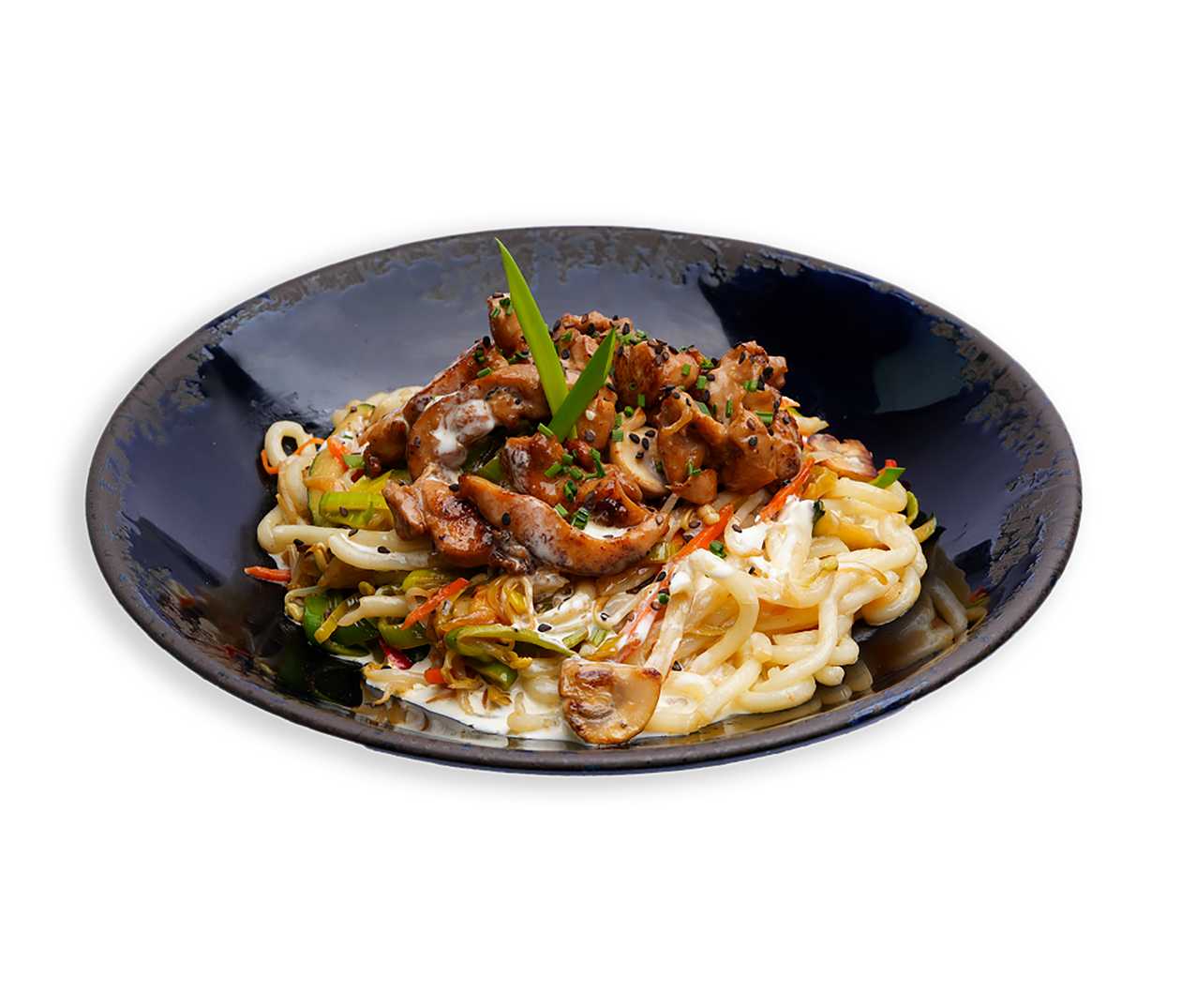 2. Vištienos WOK su grietinėlės ir porų padažu bei kvietiniais makaronais