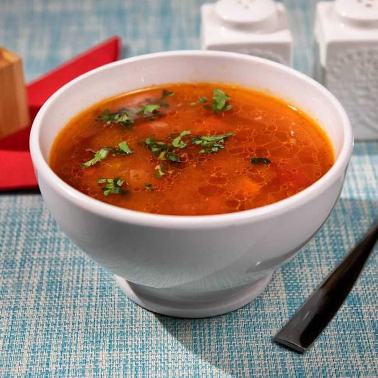 Traditional beef soup with lots of vegetables
