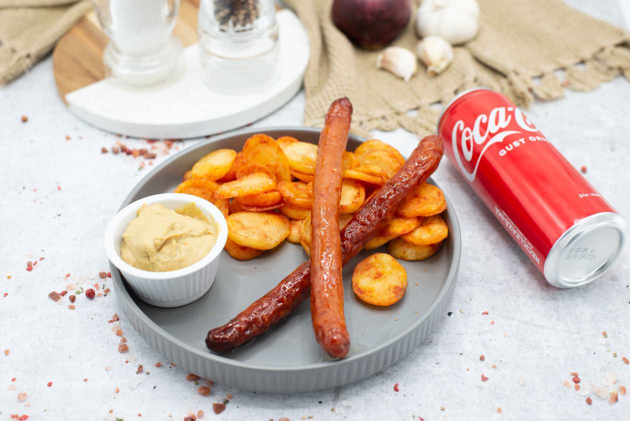 Grilled sausages,Coca Cola