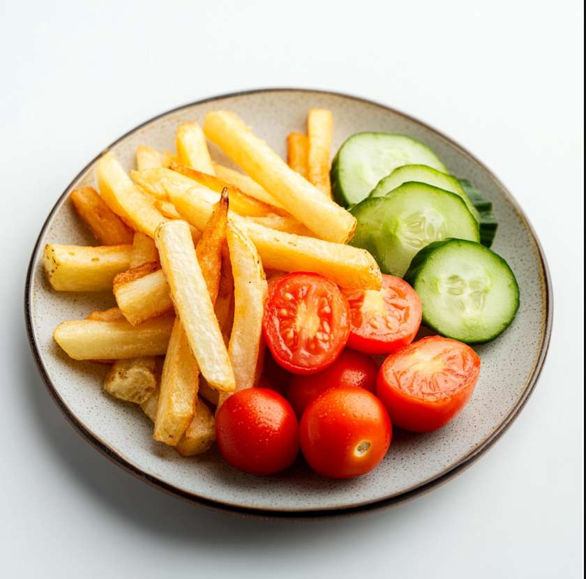 French fries with vegetables