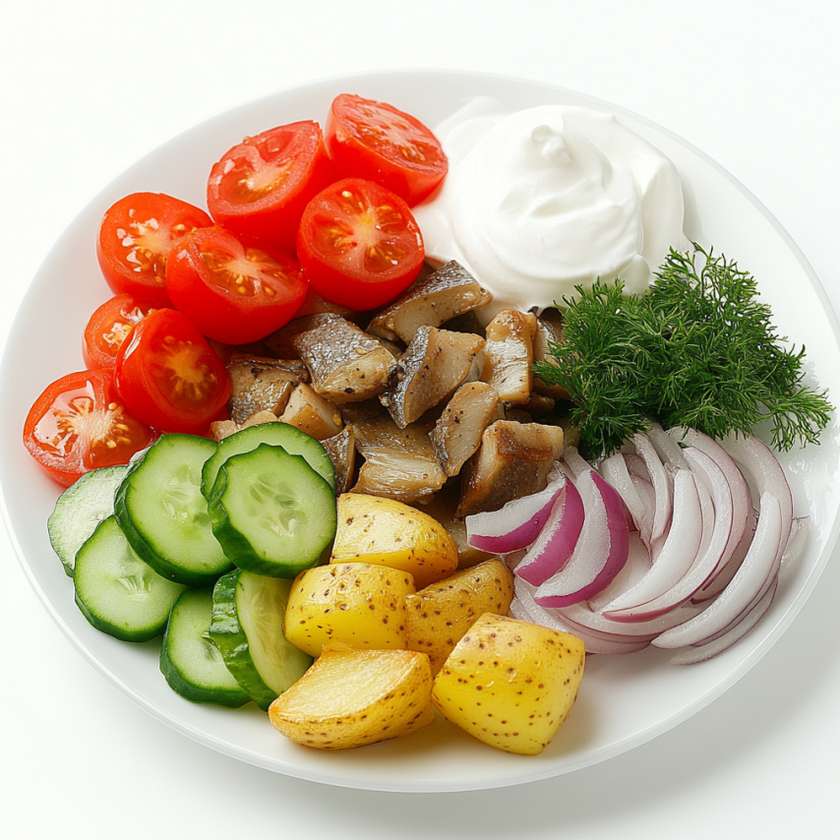 Hot potatoes with herring