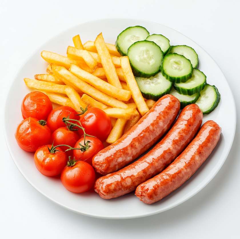 French fries with sausages