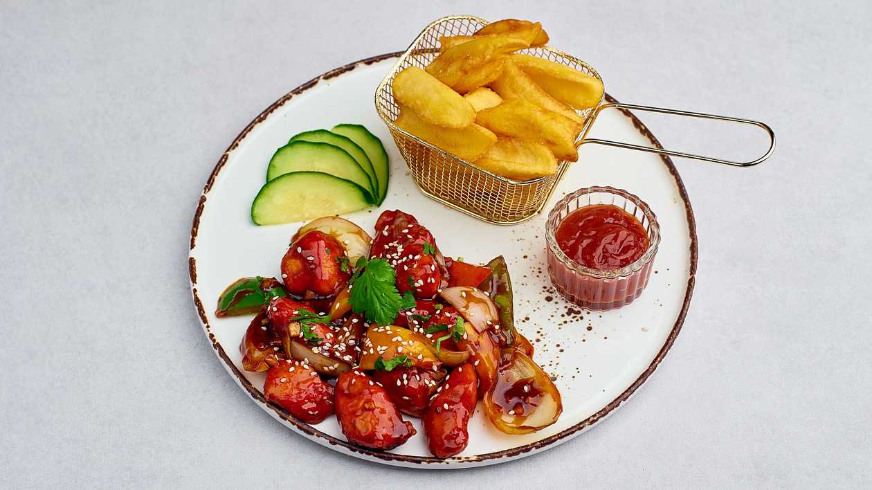 Honey Chicken + Ryż / Frytki / Naan