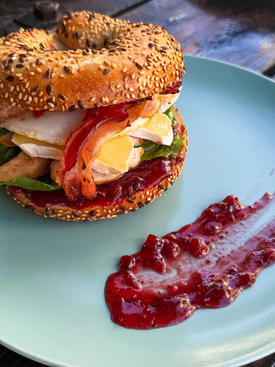 Bagel with baked chicken