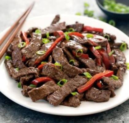 Szechuan Beef served with rice