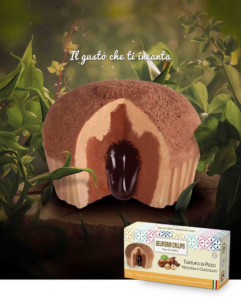 Italian ice cream with hazelnut and chocolate. In a cup 110 g