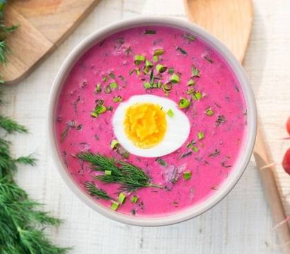 Cold beetroot soup with boiled egg