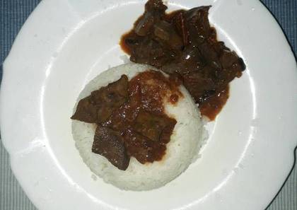Wet Fry Liver Served with Rice