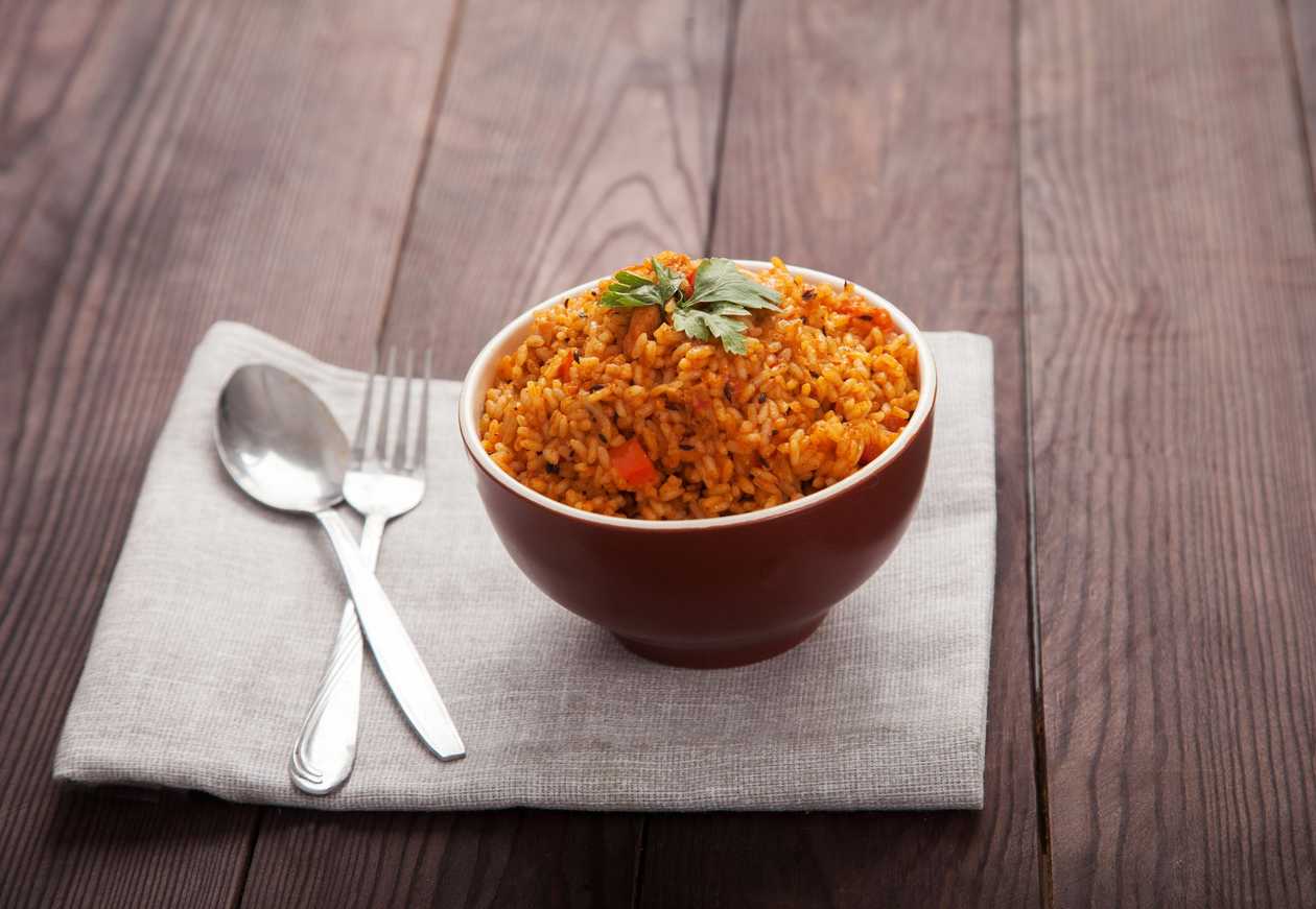 Jollof rice with omlet