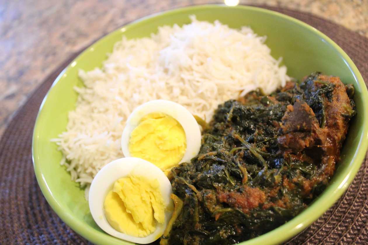 Plain Rice with Palava Sauce and egg