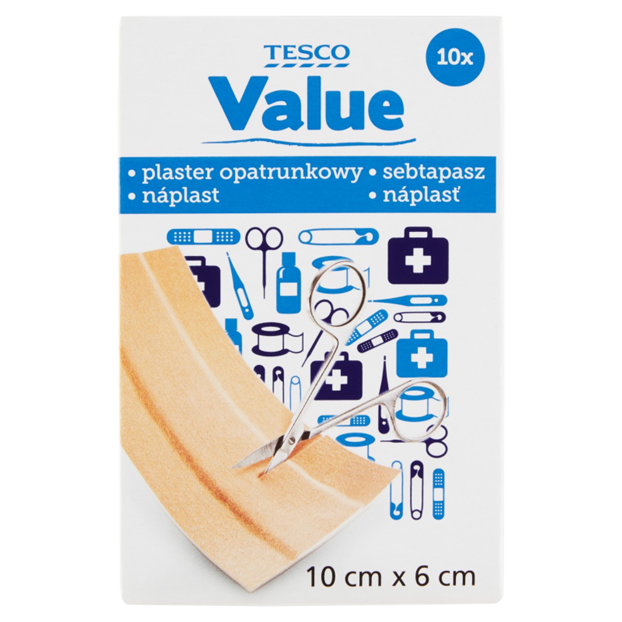 Tesco Value Plasters 10 cm x 6 cm 10 db