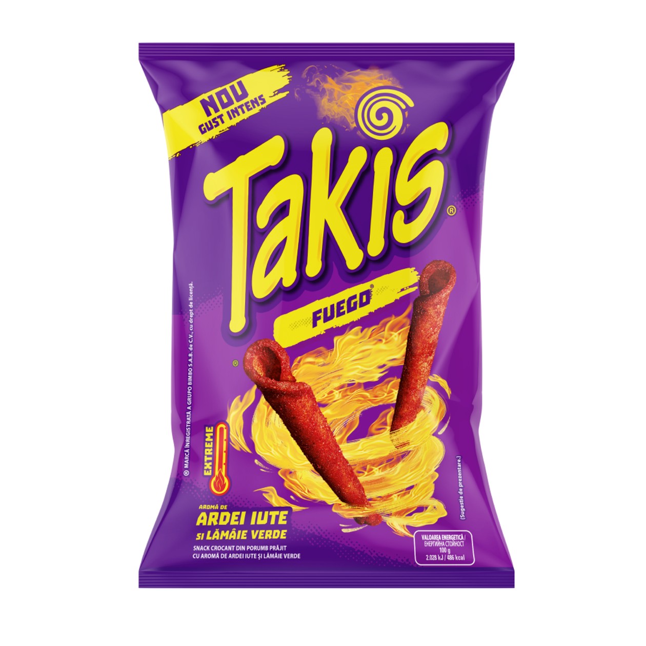 Takis Fuego, Snack with Hot Pepper and Green Lemon Flavor, Very Spicy, 55g (expires soon)