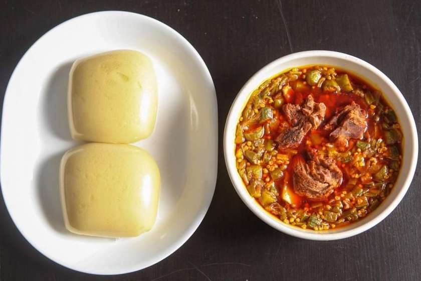 Banku and okro stew