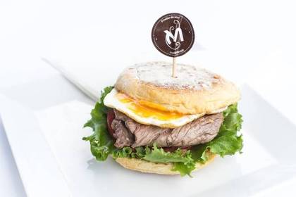 Steak Sandwich with Lettuce, Tomato, Egg, and Chive Mayonnaise