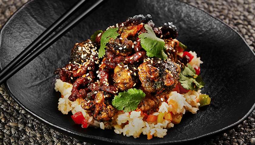 Crunchy Beef with Rice