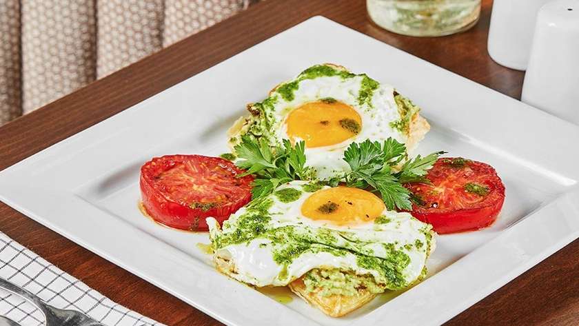 Fried Eggs on Puff Pastry with Avocado Paste
