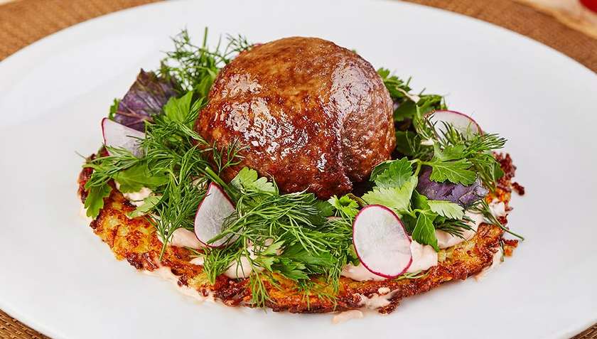 Stuffed Meat Dome on Potato Pancake
