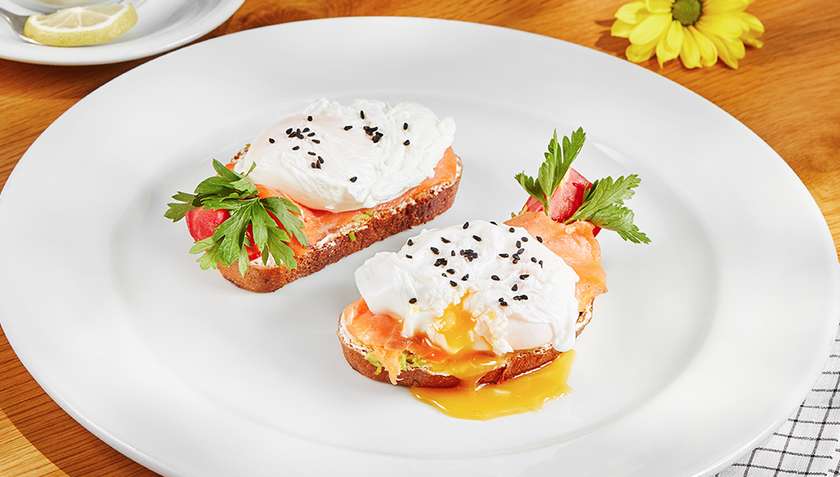 Bruschetta with poached egg, salmon and avocado