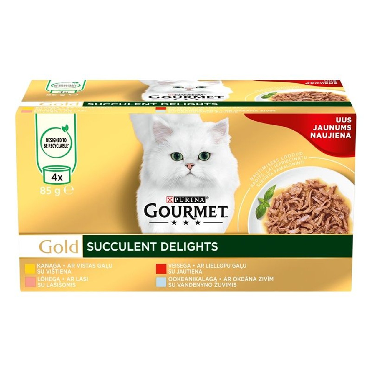 Gaļas strēmelīšu konservs kaķiem Gourmet Gold, 4*85g