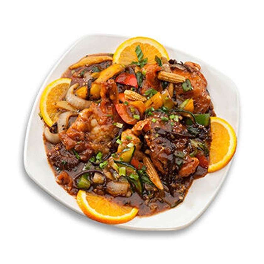 90. King prawns in black pepper sauce