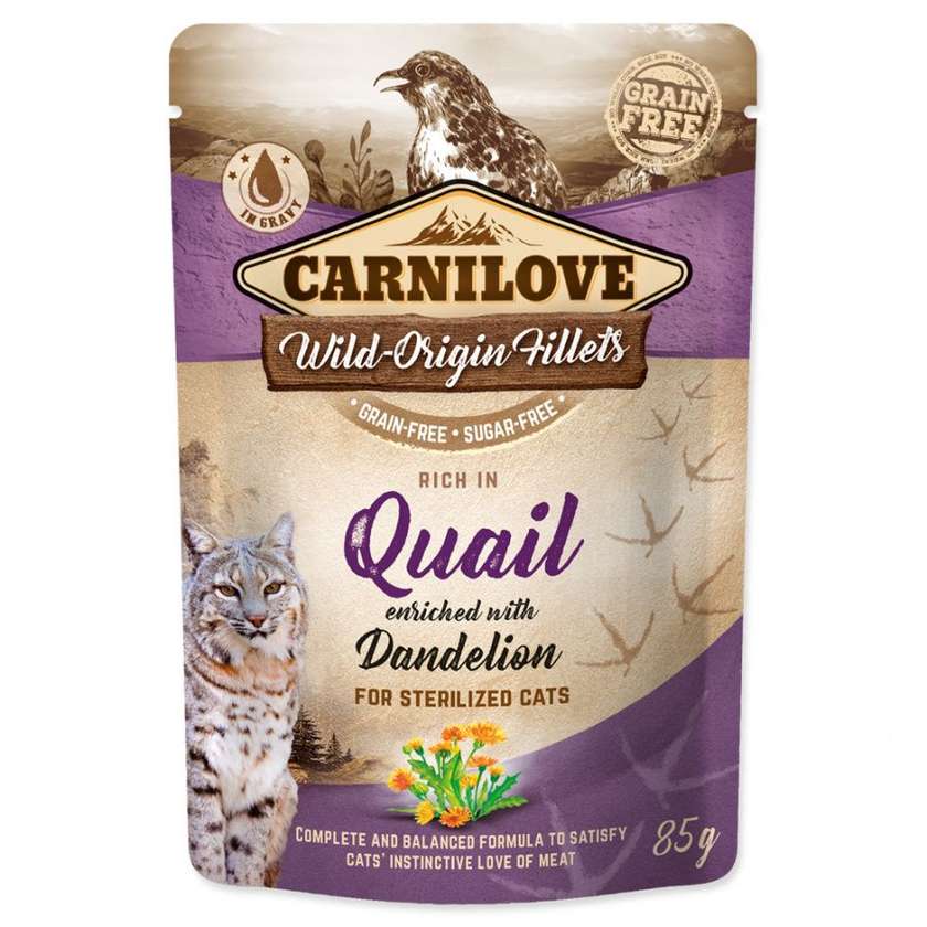 Wet cat food - CARNILOVE Pouch Castrate Quail with Dandelion, 85 g