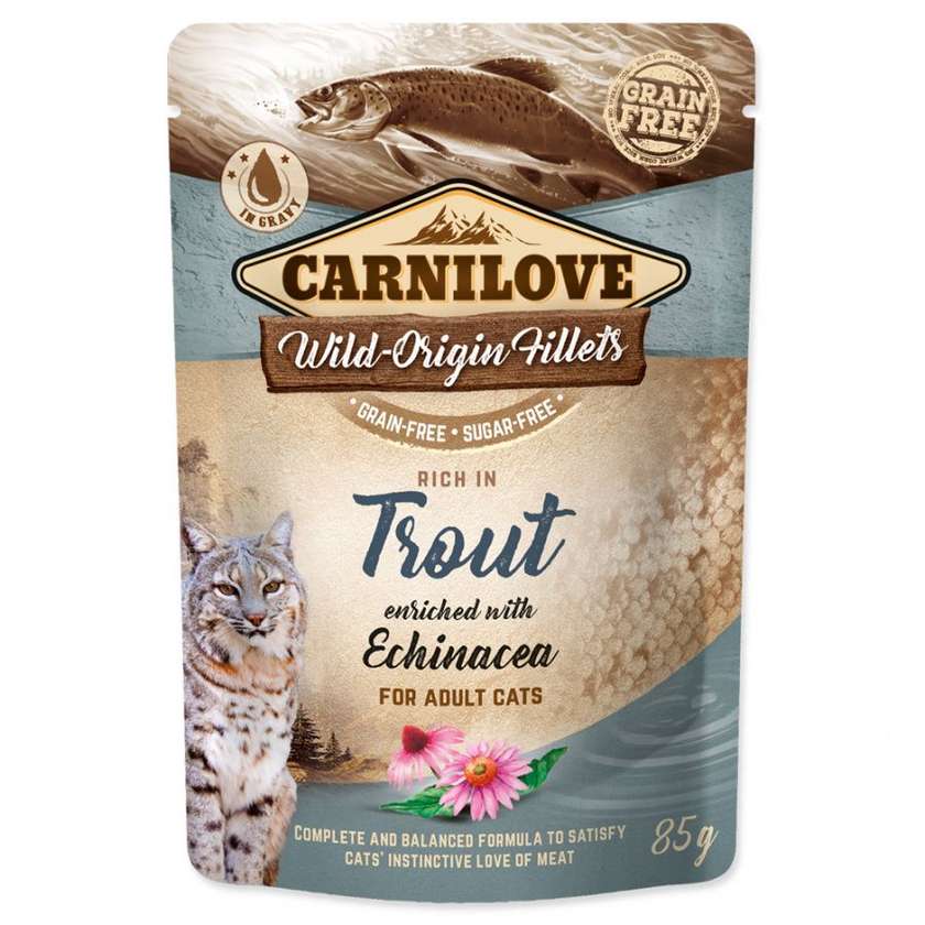 Wet cat food - CARNILOVE Pouch Trout with Echinacea, 85 g