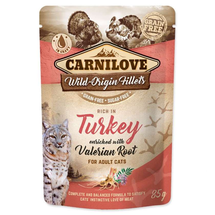Wet cat food - CARNILOVE Pouch Turkey with Valerian Root, 85 g
