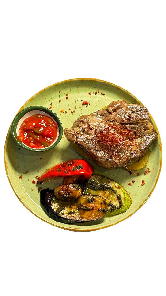 Sous Vide Pork with Roasted Potatoes and Grilled Vegetables