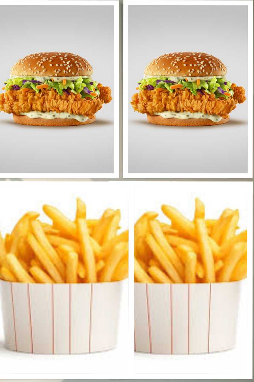 2chicken burger +2batata, 1 litro drink