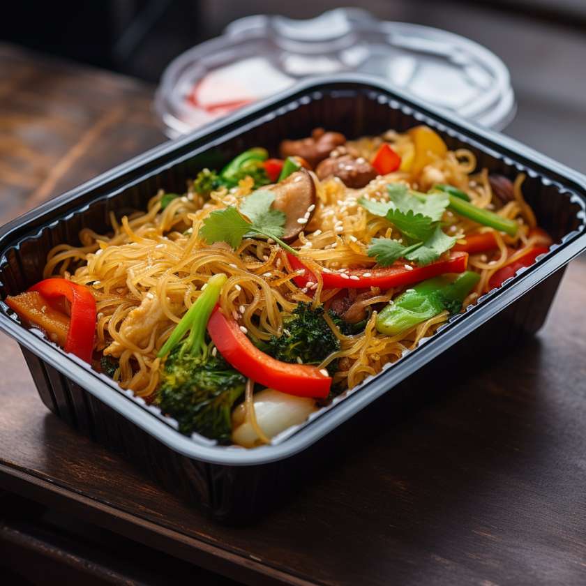 Fried noodles with three kinds of meat