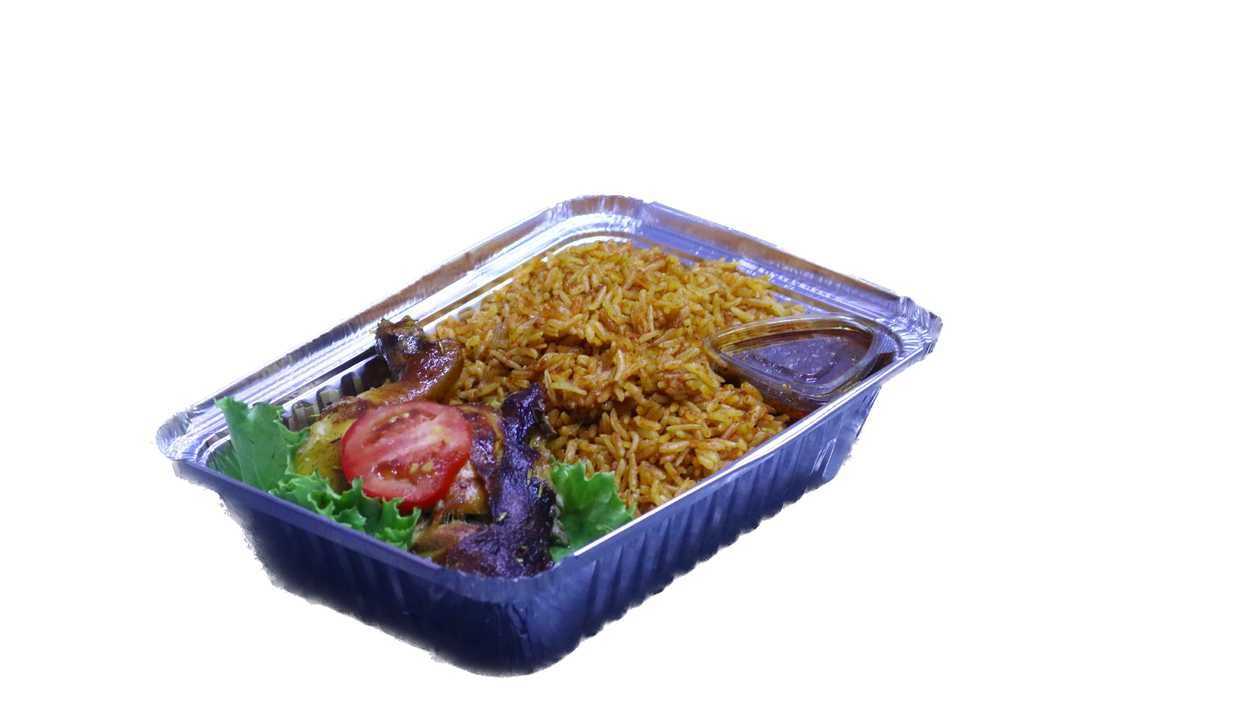 Rich Jollof  and Fried Chicken (Drumstick)
