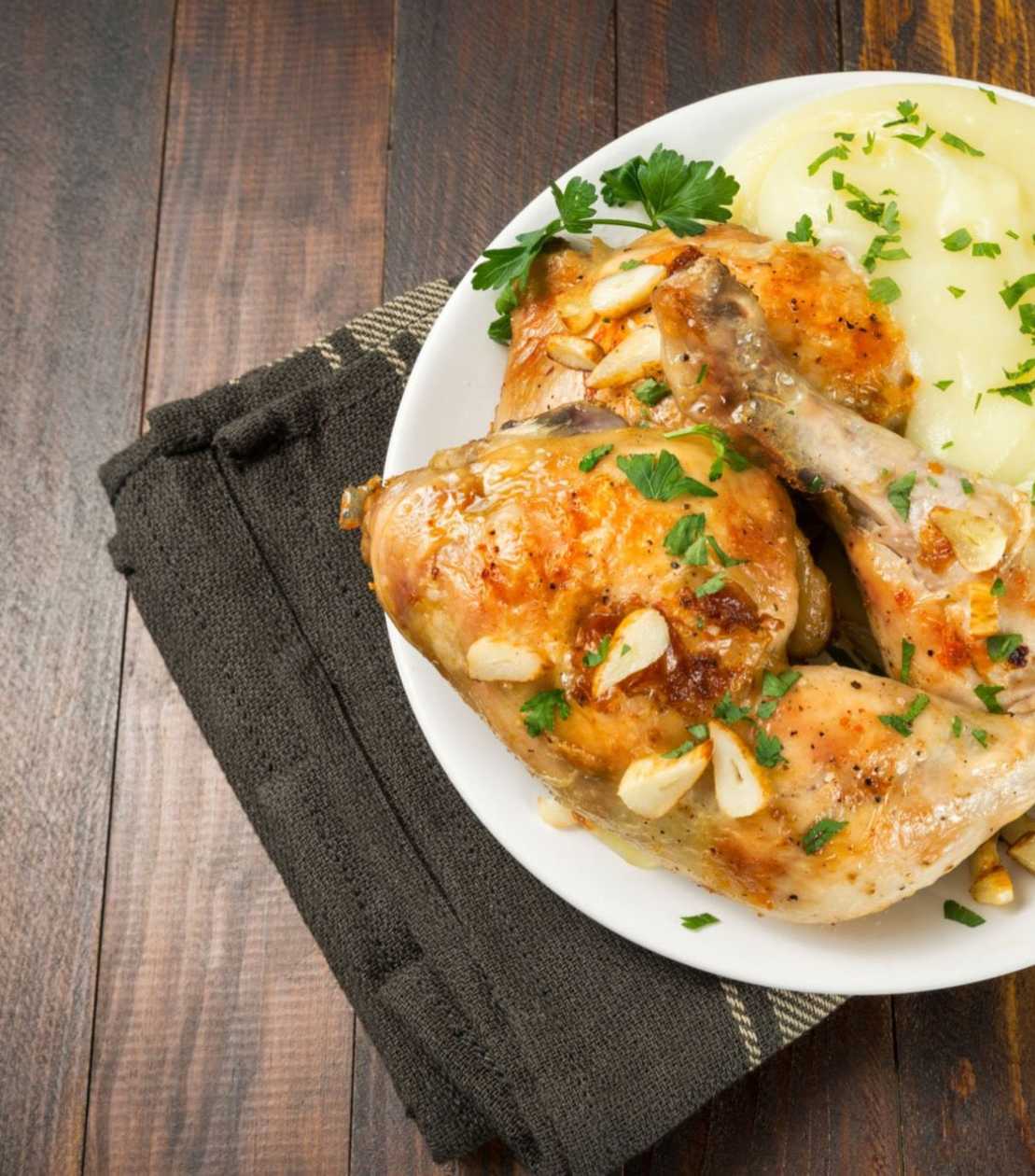 Oven cooked chicken steak meal with mash potatoes
