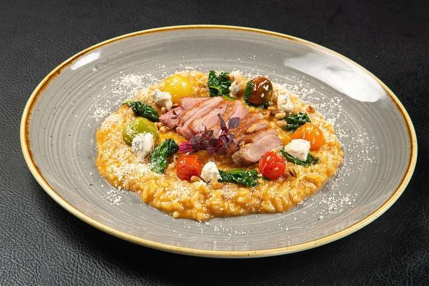 Pumpkin risotto with duck
