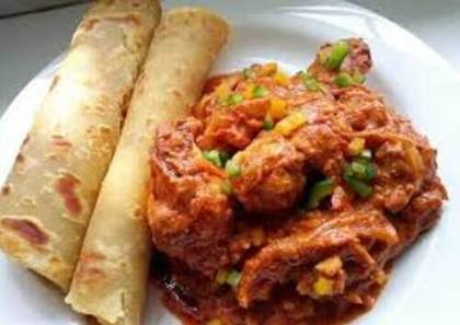 Wet Fry Chicken and Chapati and Stir-Fried Vegetables
