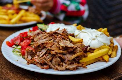Kebap plate with fries and salad