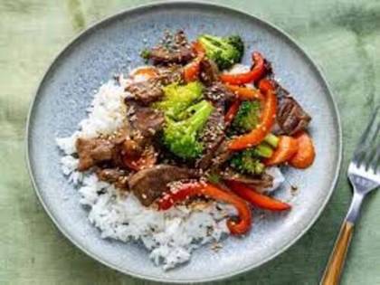 Wet Fry Beef and Rice or Spaghetti and Stir-Fried Vegetables