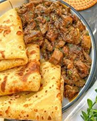 Wet Fry Beef and Chapati and Stir-Fried Vegetables