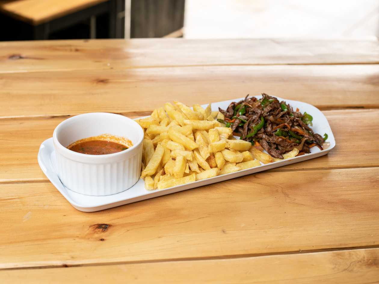 Dry Fry Beef Chips and Kachumbari