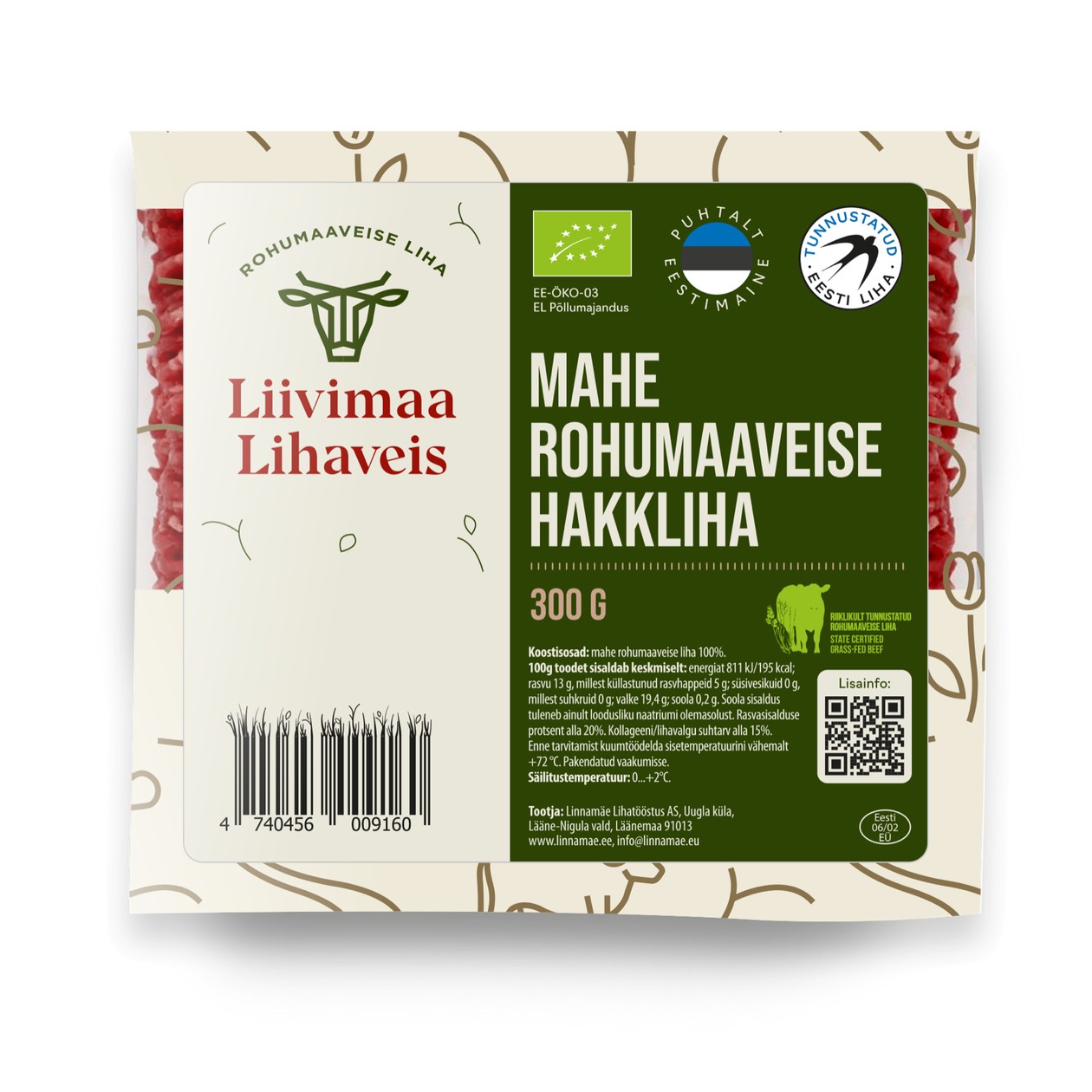Liivimaa Lihaveis, Organic Grass-Fed Beef Minced Meat, 300g (expires soon)