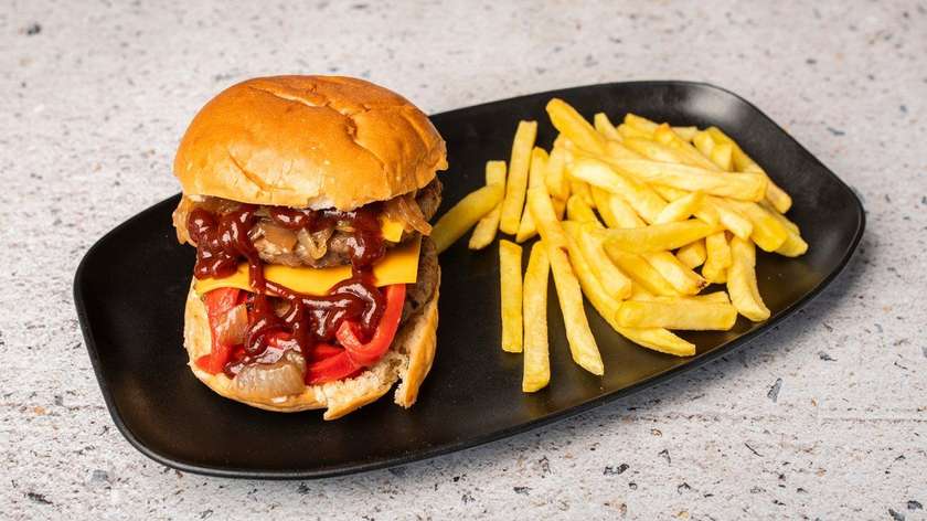 312. Beef Burger With Caramelized Onions