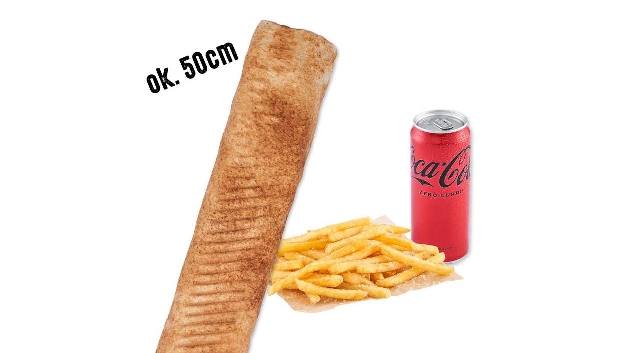 Rollo Kebab (Mega), Frytki, Coca-Cola 0,33l