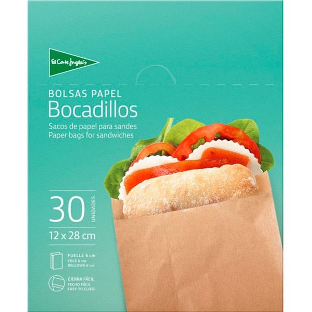 El Corte Inglés Paper Sandwich Bags 12x28 cm pack of 30 units