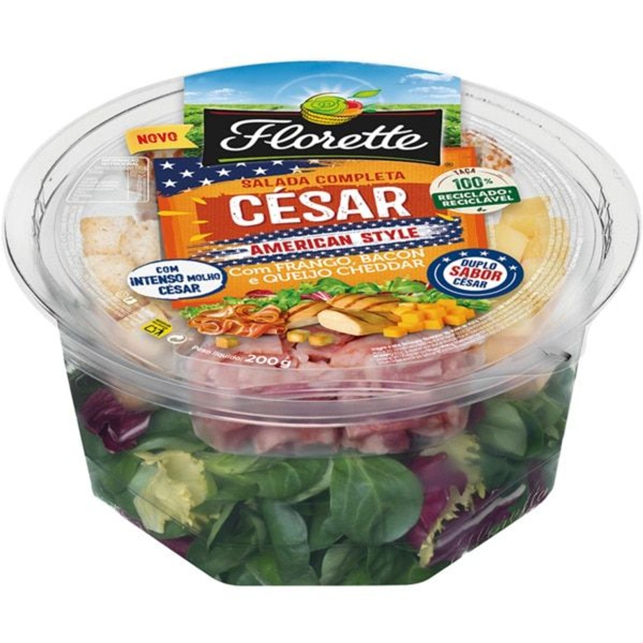 Florette Caesar American Style Salad with Chicken, Bacon, and Cheddar Cheese package 200 g