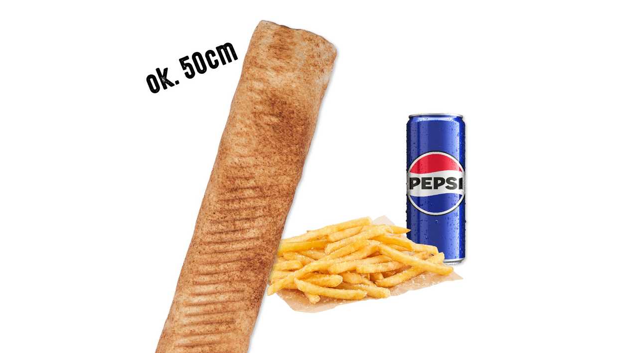 Rollo Kebab (Mega), Frytki, Pepsi 0,33l