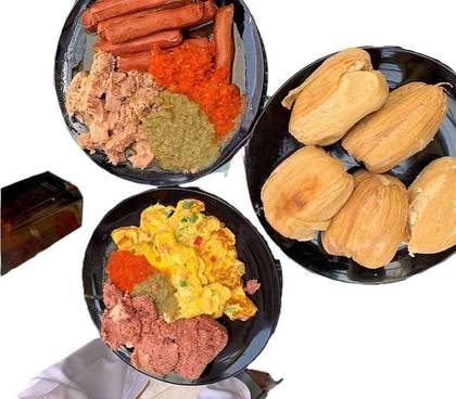 2 BALLS KENKEY + SAUSAGE +FRIED  EGGS