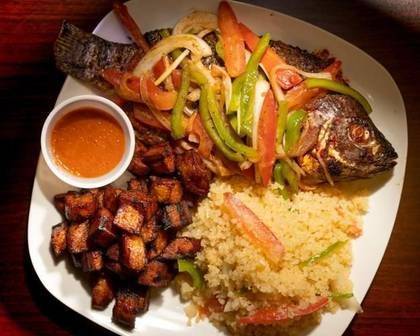 ATIEKE(ACHEKE)  WITH GRILLED  LARGE SIZE TILAPIA